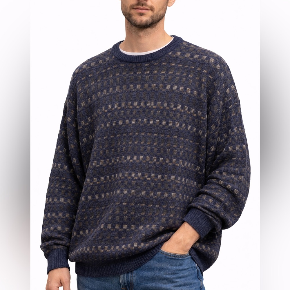 Vintage Farah Sweater Mens 2XL Blue Textured Knit Crewneck Pullover